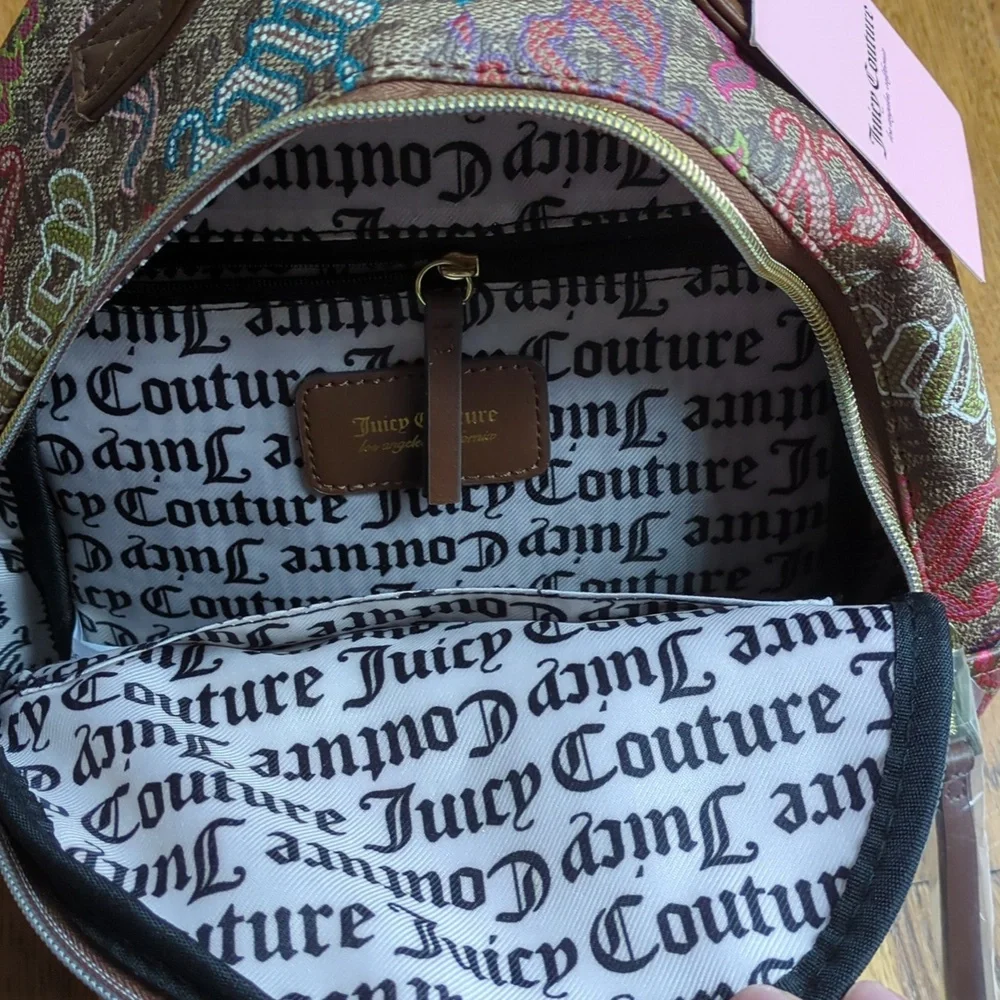 NWT Juicy Couture Graffiti Logo Mini Backpack Y2K Vibes Brown And Multicolor